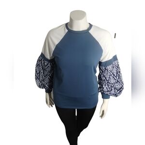 MissLook‎ Women's Oversized Puffys Sleeve Cottagecore Damask Casual Top Size S